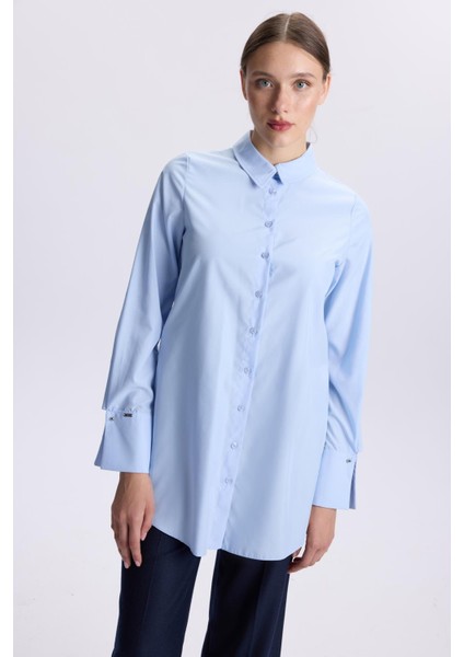 Kol Düğmeli Mavi Poplin Tunik T-1506