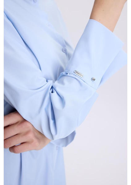 Kol Düğmeli Mavi Poplin Tunik T-1506