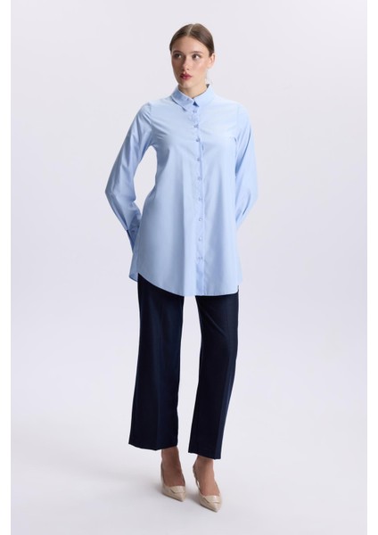 Kol Düğmeli Mavi Poplin Tunik T-1506