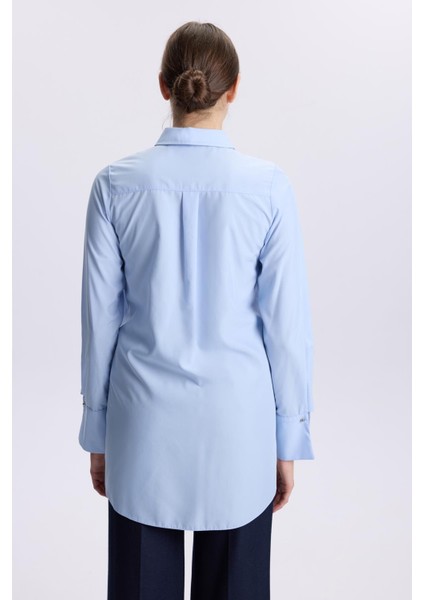 Kol Düğmeli Mavi Poplin Tunik T-1506