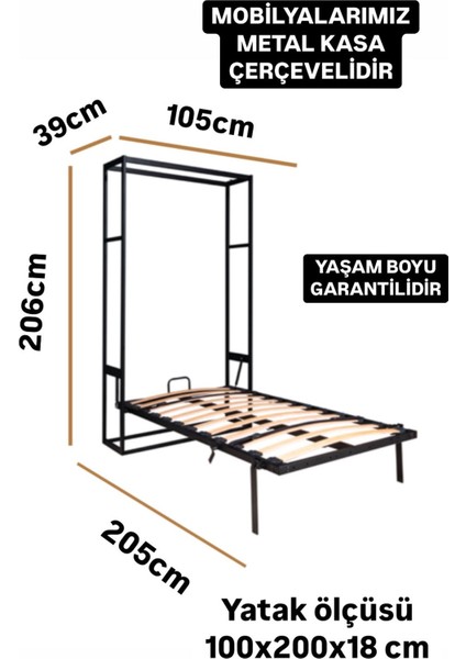 Akıllı Mobilya Metal Kasa Dikey Açılır Tek Kişilik Duvar Yatağı