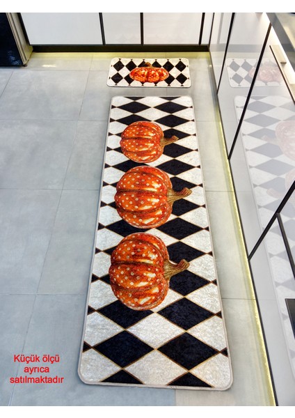 Halloween Balkabağı Motifli Dama Lateks Taban Halı