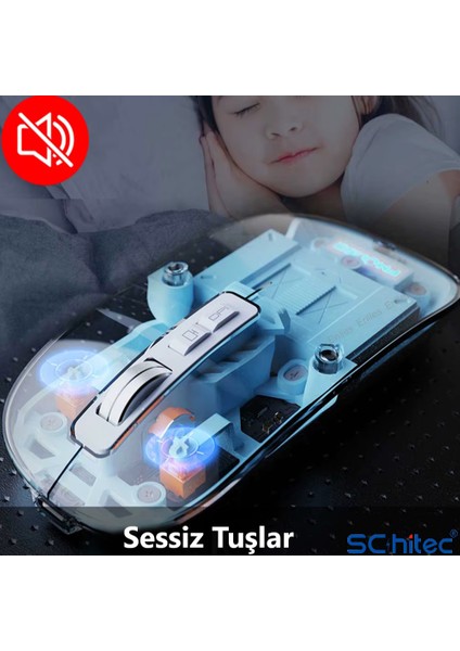 M377 Ultra Sessiz 3 Bağlantı Modlu 2xbluetooth Kablosuz Bağlantı + 2.4gh Gaming Type-C Şarjlı Mouse Pembe