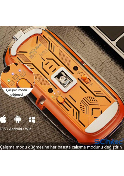 M377 Ultra Sessiz 3 Bağlantı Modlu 2xbluetooth Kablosuz Bağlantı + 2.4gh Gaming Type-C Şarjlı Mouse Pembe