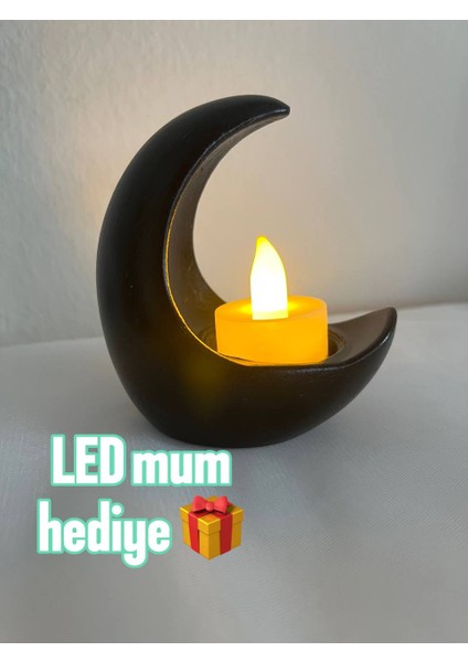 Siyah Ay Şekilli Mumluk, Ramazan Dekorasyonu, Ay Şekilli Tealight Mumluk