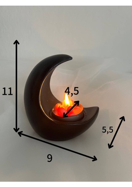 Siyah Ay Şekilli Mumluk, Ramazan Dekorasyonu, Ay Şekilli Tealight Mumluk