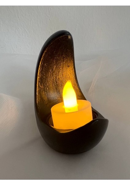 Siyah Ay Şekilli Mumluk, Ramazan Dekorasyonu, Ay Şekilli Tealight Mumluk