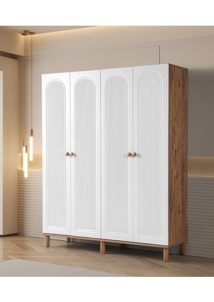 Bohem Çiğdem 4 Kapaklı Çekmeceli Elbise Dolabı Gardrop 160CM