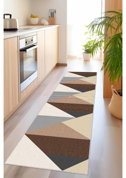 Bej Kaymaz Geometrik Kesme Rulo Özel Ölçülü Yolluk AR1333