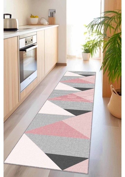 Pembe Kaymaz Geometrik Kesme Rulo Özel Ölçülü Yolluk AR1332