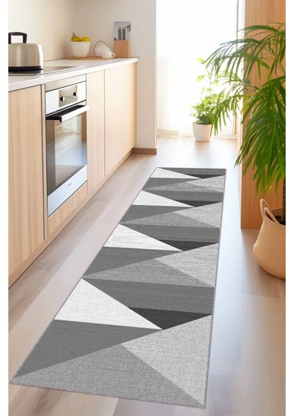 Gri Kaymaz Geometrik Kesme Rulo Özel Ölçülü Yolluk AR1334