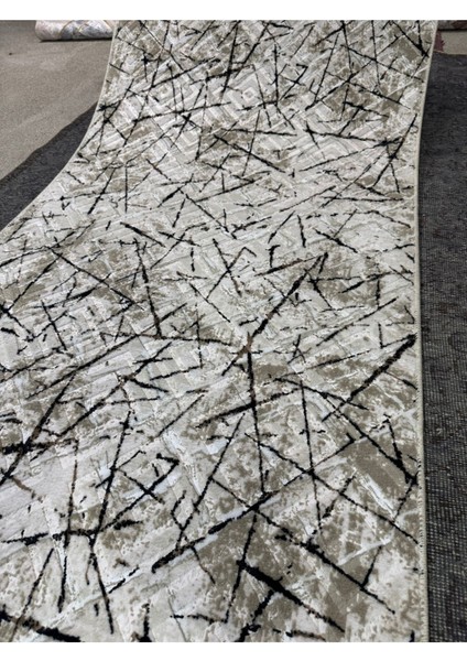 Kabartmalı Halı Dokusunda Jel Kaymaz Taban Yıkanabilir Kesme Yolluk Kahve Çizgili Desen fiyatları