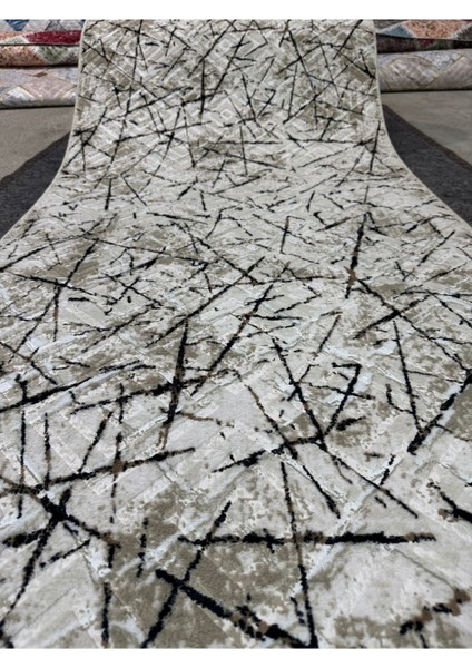 Kabartmalı Halı Dokusunda Jel Kaymaz Taban Yıkanabilir Kesme Yolluk Kahve Çizgili Desen modelleri