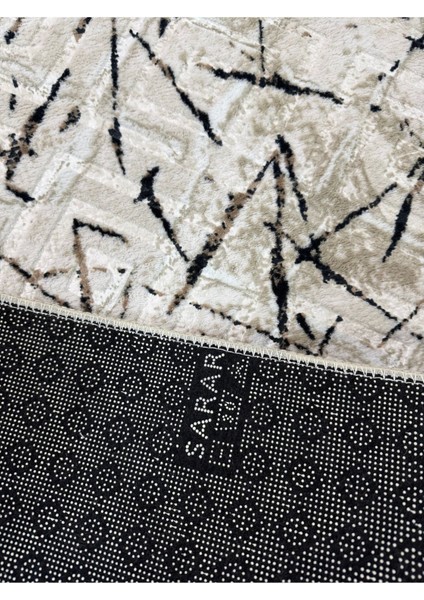 Kabartmalı Halı Dokusunda Jel Kaymaz Taban Yıkanabilir Kesme Yolluk Kahve Çizgili Desen indirimleri