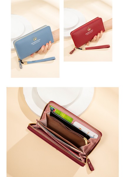 Bayan Uzun Cüzdan Fermuarlı Çanta Büyük Kapasiteli Clutch Deri Cüzdan Çok Fonksiyonlu Cep Telefonu Çantası Kadın (Yurt Dışından)