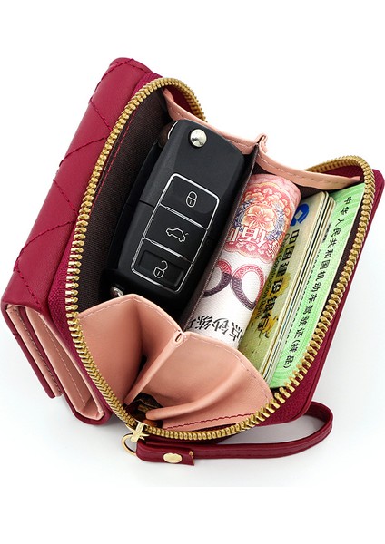 Bayanlar Kısa Fermuarlı Cüzdan Clutch Basit Para Cüzdanı Kart Tutucu (Yurt Dışından)