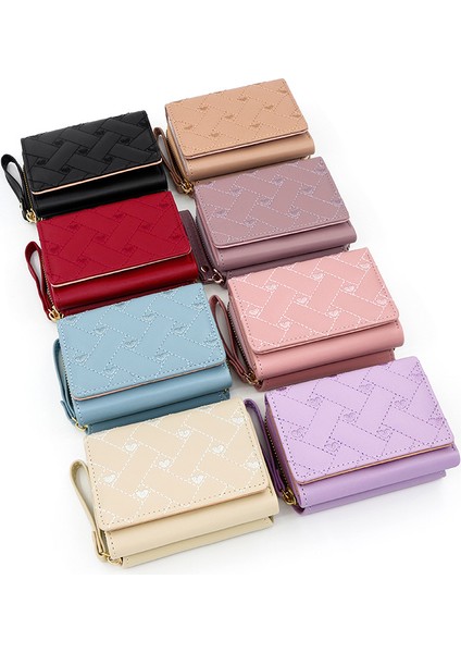Bayanlar Kısa Fermuarlı Cüzdan Clutch Düz Renkli Basit Para Cüzdan Kart Tutucu (Yurt Dışından)
