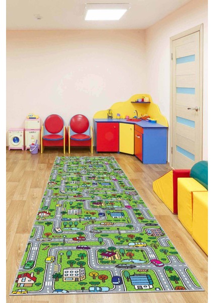 Yeşil Kaymaz Çocuk Kreş Kesme Rulo Özel Ölçülü Yolluk AR251