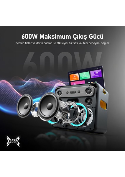 Partybox Hoparlör Standlı Break X2 600W Karaoke Bluetooth Hoparlör Seti