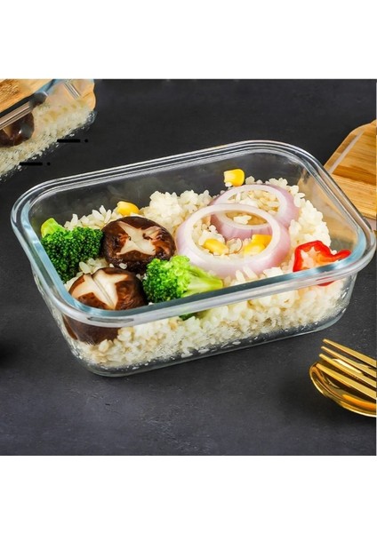 Bambu Kapaklı 2'li Diktörtgen Vakumlu Kase Cam Saklama Kabı (1000 ml ) fiyatları