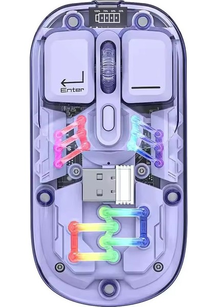 M379 Çift Bağlantılı Bluetooth Kablosuz Modlu + 2.4gh Type-C Şarjlı Gaming Mouse Mor