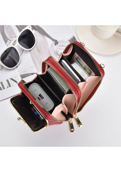 Cep Telefonu Çantası Kadın Basit Cüzdan Çift Fermuarlı Çanta Lychee Desen Tek Omuz Crossbody Çanta Kadın (Yurt Dışından) fiyatları