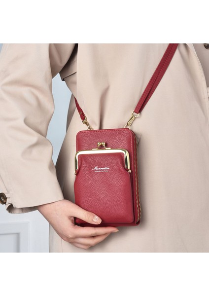 Cep Telefonu Çantası Kadın Basit Cüzdan Çift Fermuarlı Çanta Lychee Desen Tek Omuz Crossbody Çanta Kadın (Yurt Dışından) fırsatları
