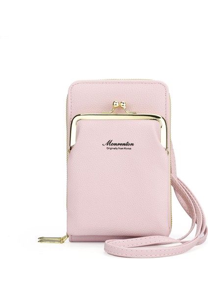Cep Telefonu Çantası Kadın Basit Cüzdan Çift Fermuarlı Çanta Lychee Desen Tek Omuz Crossbody Çanta Kadın (Yurt Dışından)