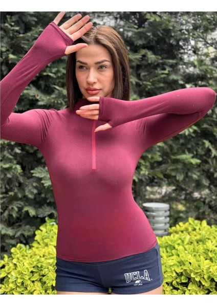 Fermuarlı Su Geçirmez Fitted Uzun Kollu Bluz Uzun Kollu T-Shirt