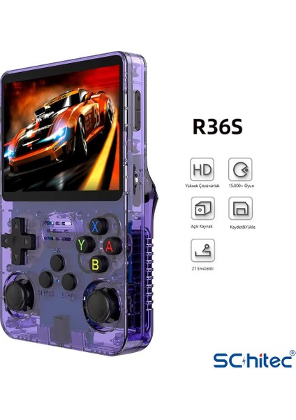 3.5 Inç Otg Çıkışlı Taşınabilir Retro Oyun Konsolu 15000+ Oyunlu El Atari Şeffaf Mor R36S modelleri