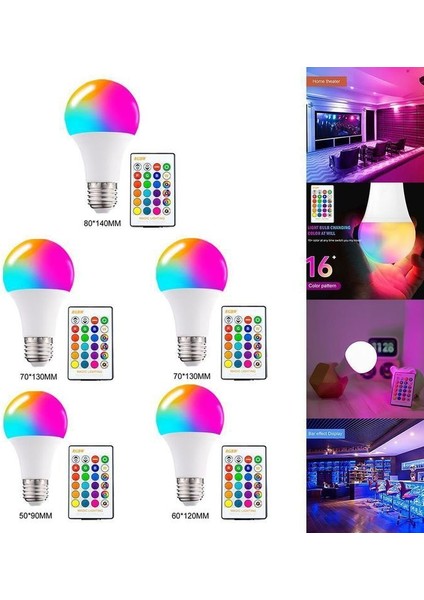 5 Adet Kumandalı, 20 Farklı Işık Renkli, Çakar Modlu Akıllı LED Ampul, Çok Kaliteli Rgb E-27 Ampul