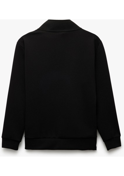 Uzun Kollu Işlemeli Interlok Kumaş Yarım Fermuarlı Sweatshirt
