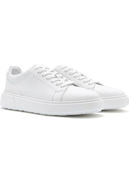 Erkek Beyaz Bağcıklı Deri Sneaker 25SFD612718