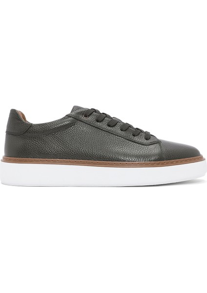 Erkek Haki Bağcıklı Kalın Tabanlı Deri Sneaker 25SFD6124FT