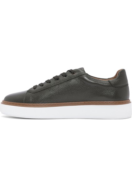 Erkek Haki Bağcıklı Kalın Tabanlı Deri Sneaker 25SFD6124FT