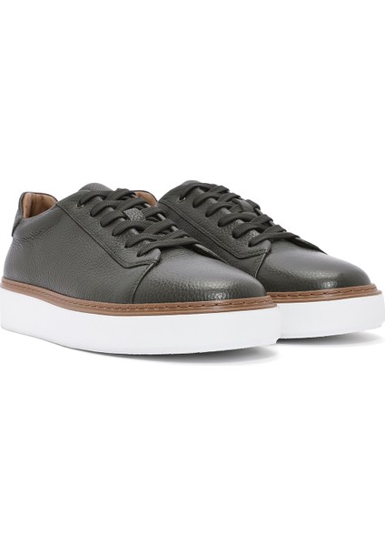 Erkek Haki Bağcıklı Kalın Tabanlı Deri Sneaker 25SFD6124FT