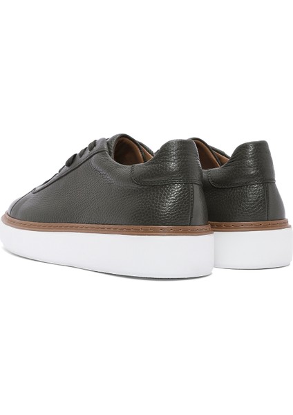 Erkek Haki Bağcıklı Kalın Tabanlı Deri Sneaker 25SFD6124FT