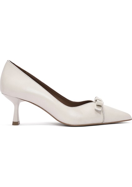 Kadın Krem Ince Kısa Topuklu Deri Stiletto 25SFD132318