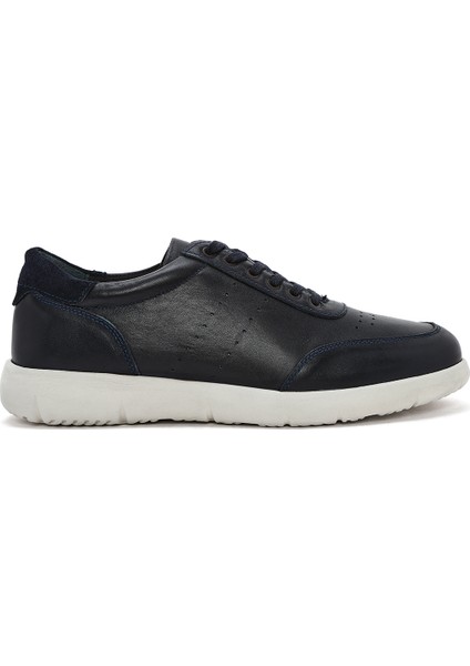 Erkek Lacivert Bağcıklı Deri Sneaker 25SFD680518