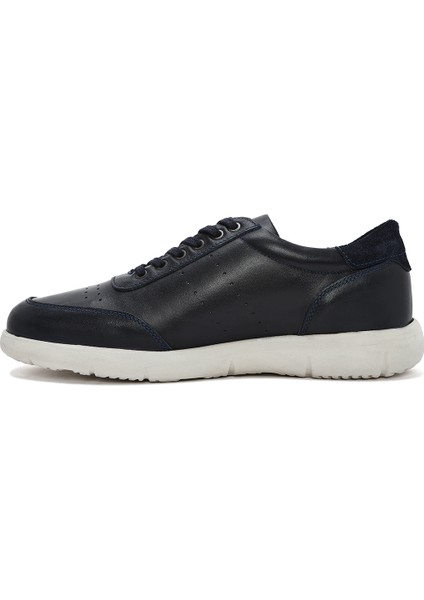 Erkek Lacivert Bağcıklı Deri Sneaker 25SFD680518