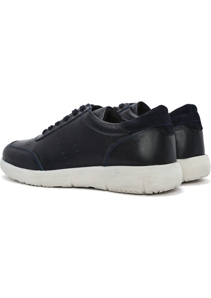 Erkek Lacivert Bağcıklı Deri Sneaker 25SFD680518