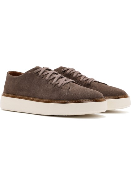 Erkek Vizon Bağcıklı Kalın Tabanlı Süet Deri Sneaker 25SFD632010
