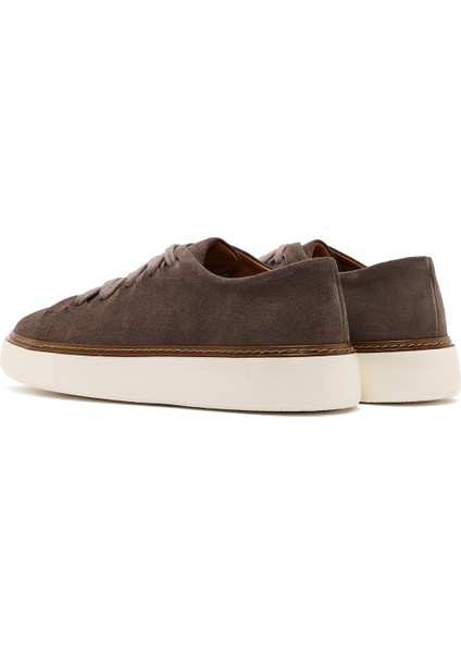 Erkek Vizon Bağcıklı Kalın Tabanlı Süet Deri Sneaker 25SFD632010