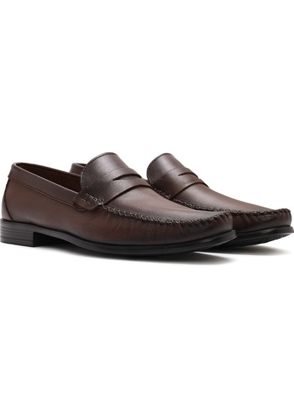 Erkek Kahverengi Deri Casual Loafer 25SFD754118