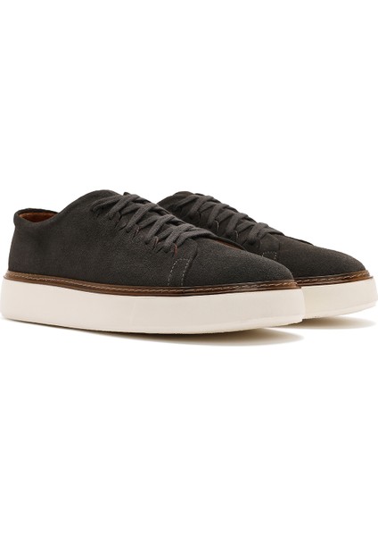 Erkek Yeşil Bağcıklı Kalın Tabanlı Süet Deri Sneaker 25SFD632010