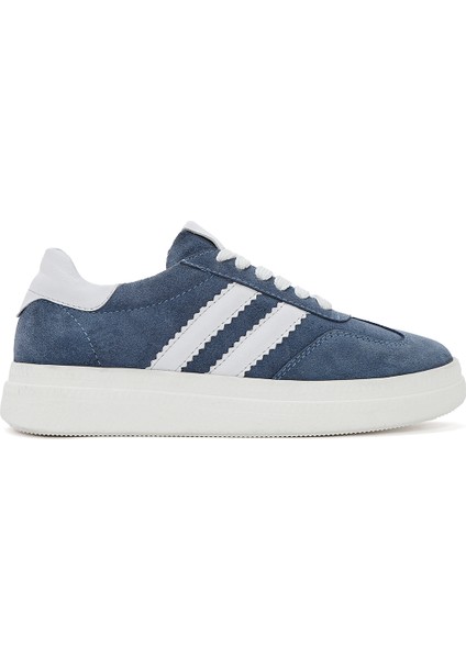 Kadın Mavi Bağcıklı Kalın Tabanlı Süet Deri Sneaker 25SFD511010