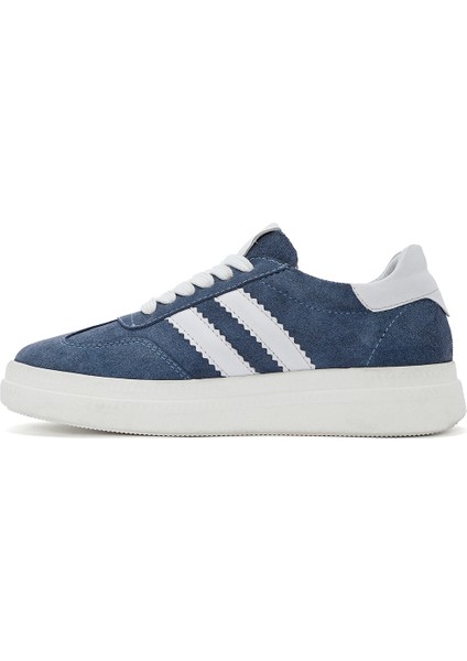 Kadın Mavi Bağcıklı Kalın Tabanlı Süet Deri Sneaker 25SFD511010