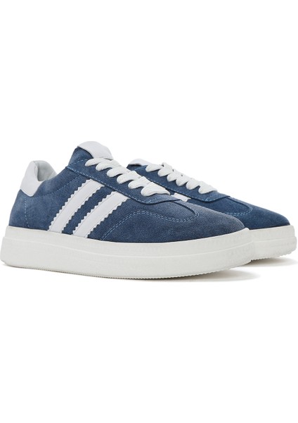 Kadın Mavi Bağcıklı Kalın Tabanlı Süet Deri Sneaker 25SFD511010