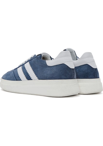 Kadın Mavi Bağcıklı Kalın Tabanlı Süet Deri Sneaker 25SFD511010