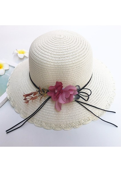 Hasır Şapka Güneş Şapkası Açık Hava Güneş Koruması Güneşlik Büyük Kenarlı Plaj Şapkası (Yurt Dışından)